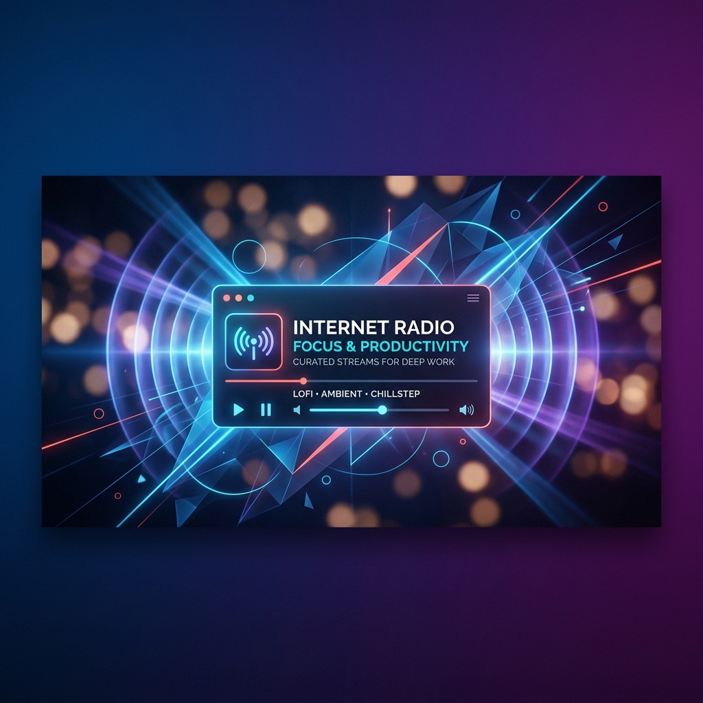 Internet radio player UI with glowing waves — best radio apps 2026